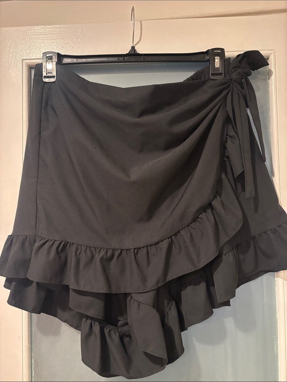 ARULA Black Asymmetrical Ruffle Wrap Skort